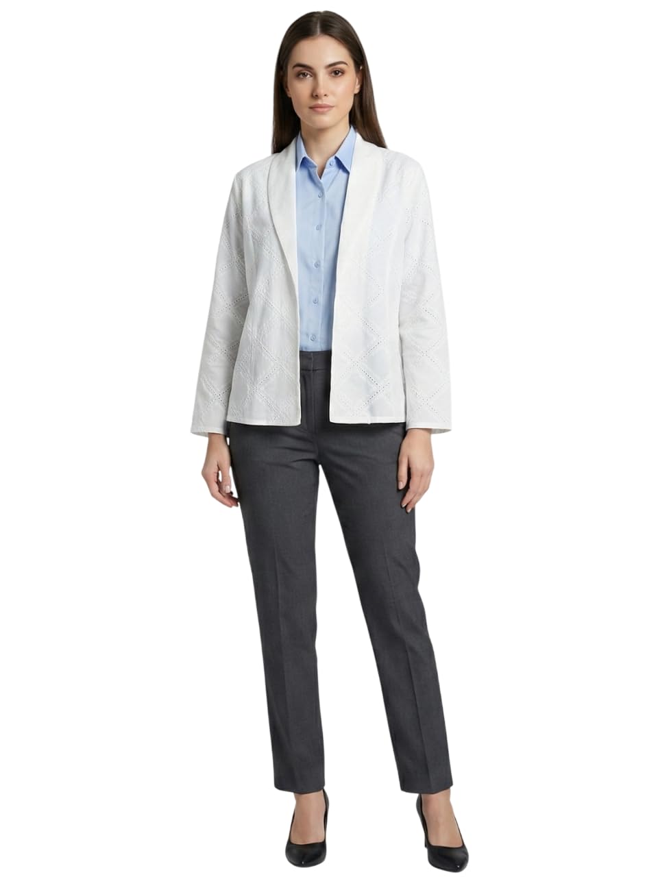 9 impression Women's White Cotton Schiffli Coat-picture-32