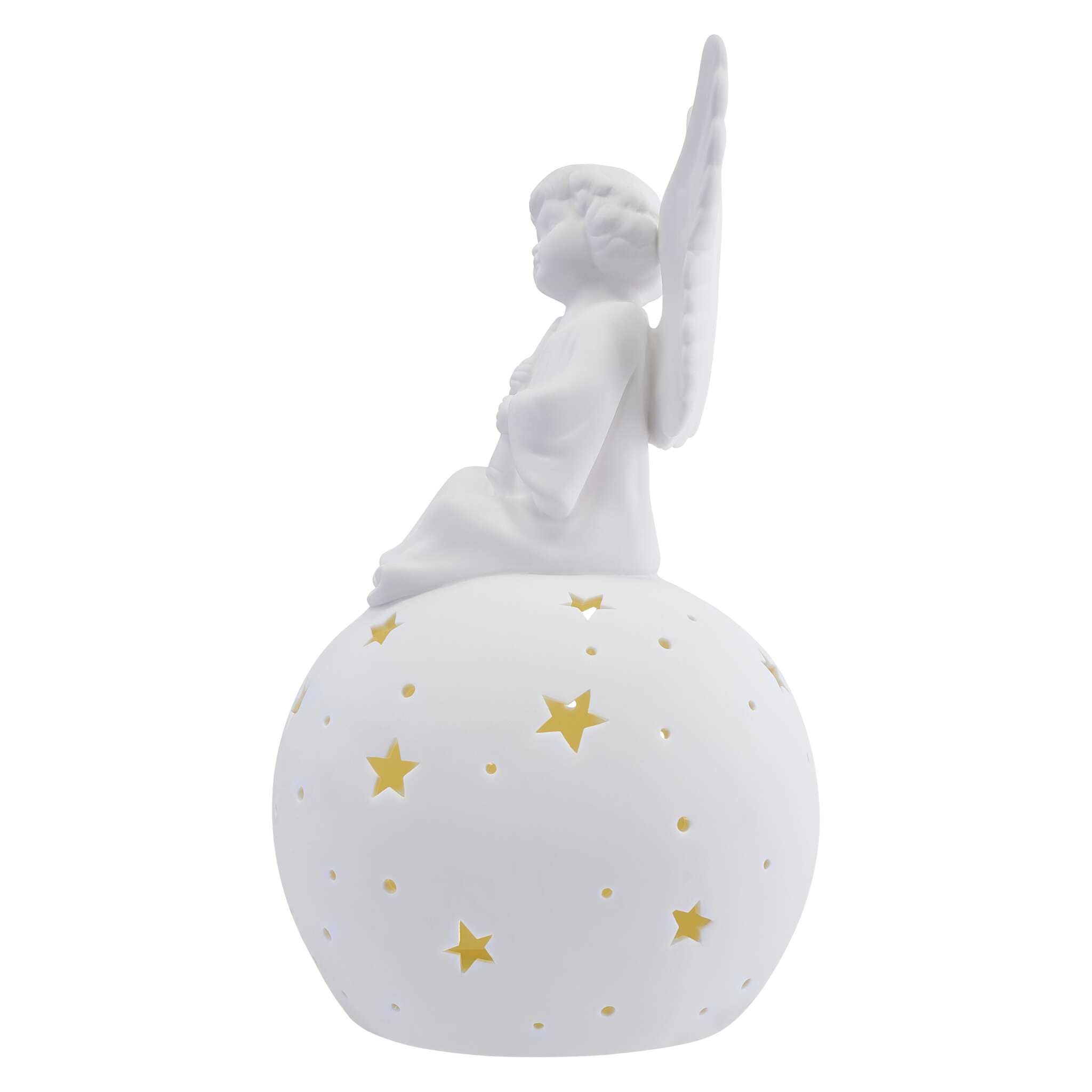 EMOS Décoration LED en céramique Blanche - Ange - Décoration Lumineuse avec Effets d'étoiles Lumineux - pour intérieur - Lumière Blanche Chaude - Fonctionne avec 2 Piles AA Non incluses