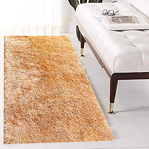 Image of Shaggy Floor Carpets for Living Room, Elegant Bed Side Runner Carpet, Sofa Area Wedding Carpet, (2x5 Feet, Gold)