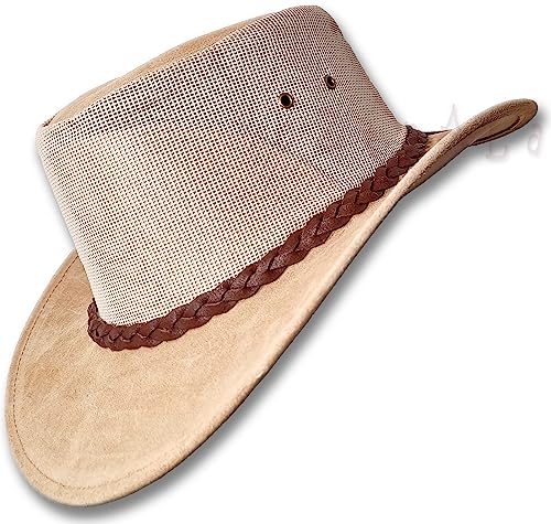 Oztrala~ Suede Leather Breezer Mesh Hat Jacaru Cowboy Australian Mens Outback Golf Sb 1019 Us Sand #TOP29