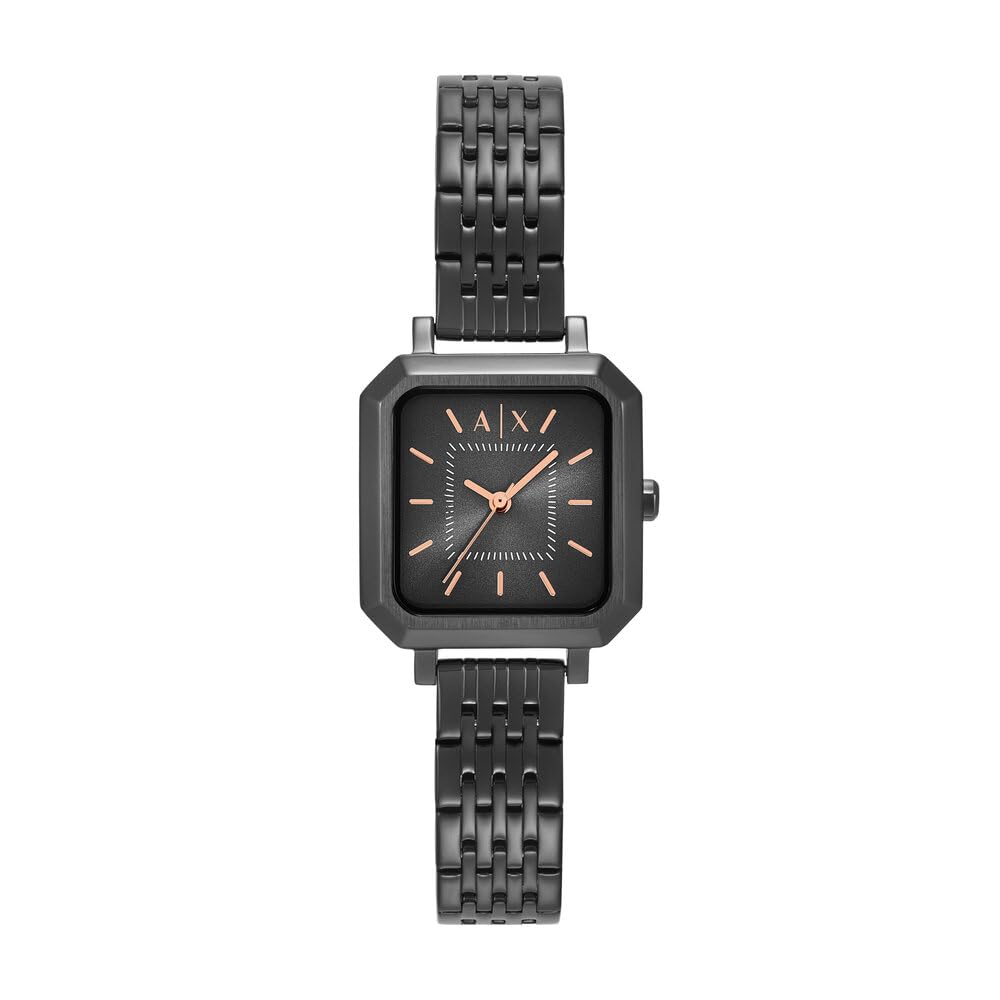 Armani Exchange Watch for Women, Quartz Three Hand Movement and 27 mm Case Size with Stainless Steel Strap, GreyDark