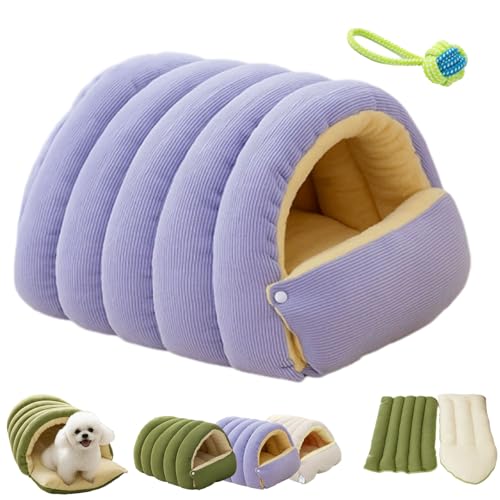 CutyPet Winter Cave, Warmth Cozy Comfort Plush Pet Cave, Soft Fluffy Warm Cozy Monster Cat Bed with Removable Cushion, Washable Non-Slip Pet Sleeping Bag for Indoor Cats Small Dogs (Purple, M)