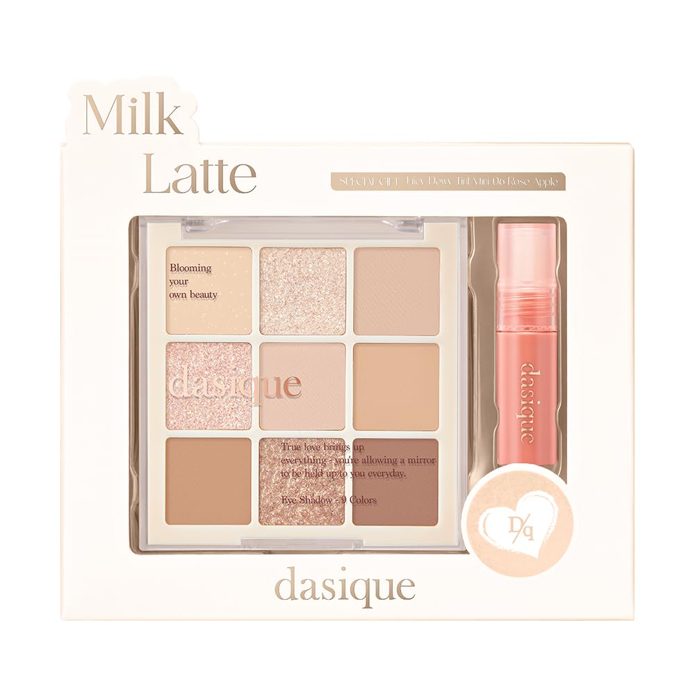 dasiqueEyeshadow Palette Special Edition #07 Milk Latte 8g | FREE mini Lip Stain I 9 Shades Blendable Smooth Matte and Shimmer Finishes with Gorgeous Pearls | Makeup Palette | Cruelty Free | K-beauty