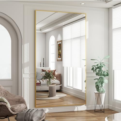 Image of BEAUTYPEAK 76 inchx34 inch Rectangle Full Body Floor Mirrors, Full Length Mirror Hanging or Leaning, Aluminum Alloy Frame Wall Mirror for Bedroom, Dressing Room, Gold