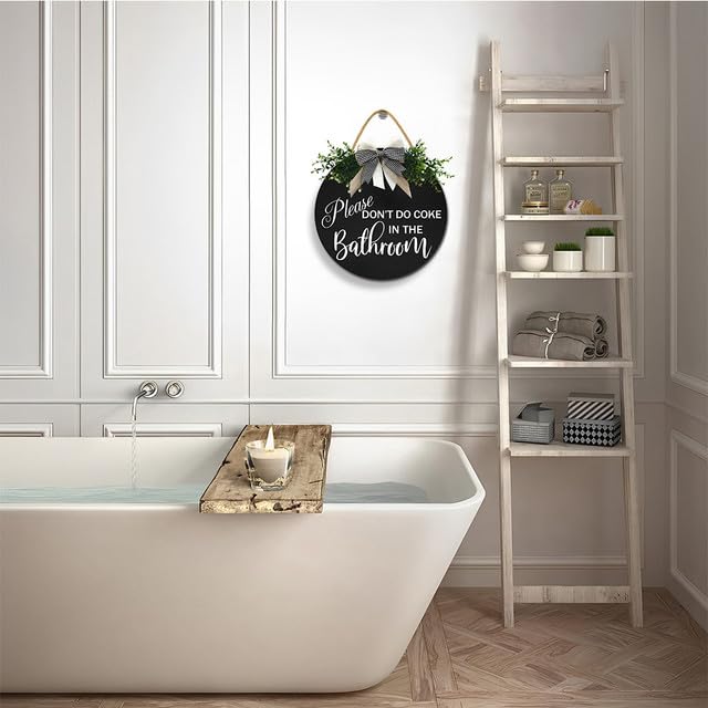 Cartello Divertente Per Il Bagno Con Scritta In Inglese 'Please Don't Do Coke In The Bath' – Targhetta In Legno 12,7 Cm Con Supporto Metallico Retrò, Decorazione Da Scrivania