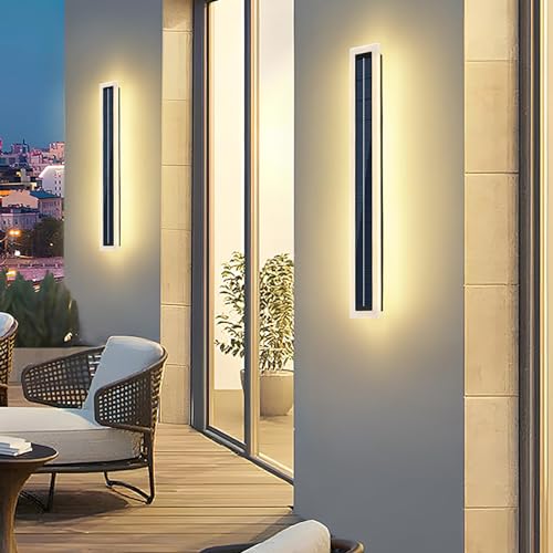 Lámpara de pared LED solar para exteriores con mando a distancia, impermeable IP65, moderna lámpara acrílica negra para jardín, patio, puerta delantera e iluminación de dormitorio, eficiencia