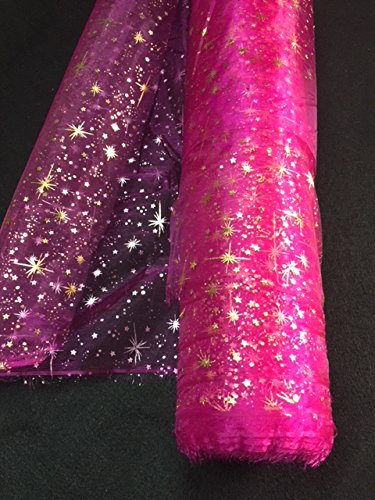 Générique Tissus rose FUSCHIA Organza ETOILES tissus noel or argent deco MARIAGE au mètre nappe chemin de table déco largeur 150 cm