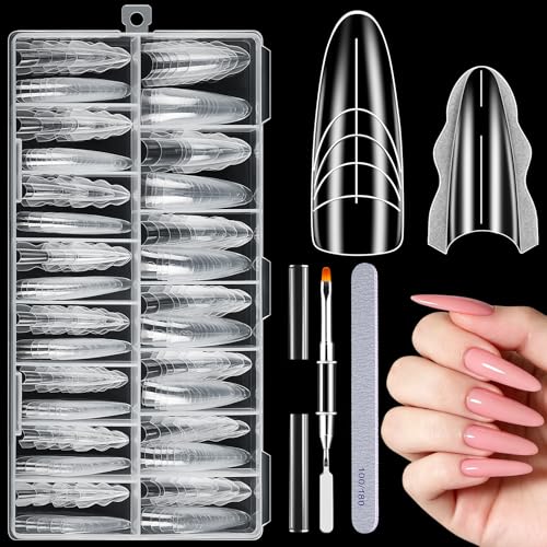 Becellen 180 Pièces Sandwich Popit Ongle, 15 Tailles Faux Ongles Conseils de Extension Réutilisable Sandwich Dual Nail Form Kit pour Salon de Manucure(Amande)