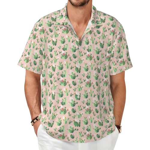 Chemise d'été à manches courtes pour homme avec motif cactus en tissu doux