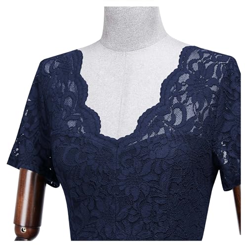 MISSMAY Women's Vintage V-Neck Floral Lace Contrast Chiffon Prom Party Dress4