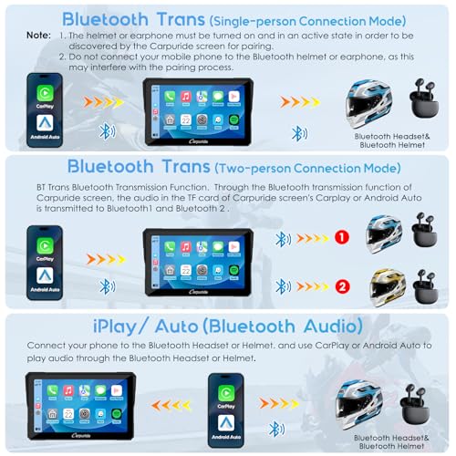 Image of Carpuride W702PRO for Motorcycle CarPlay& Android Auto& Dual Bluetooth - 7 inch Waterproof GPS Navigation Screen for Motorbike, Music Sharing, Intercom, EQ, Light Sensor, Compass, Barometer