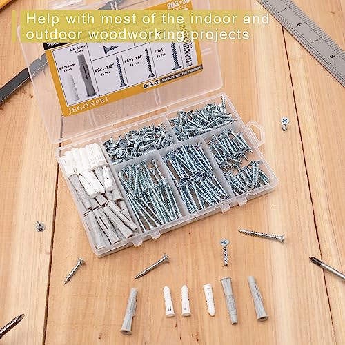 High-Hardness-Wood-Screws-Assortment-Kit-and-Plastic-Wall-Anchors-203-pcs-12-to-1-12-Phillips-Drive-Flat-Head-Screws-30-pcs-M6-Drywall-Anchors
