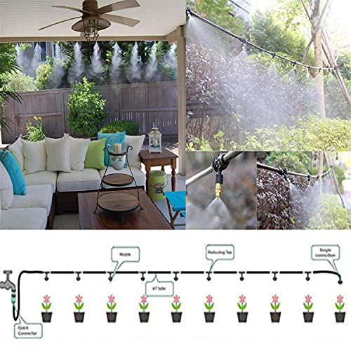 DIY Crafts Outdoor Garden Misting Cooling System Fitting Hose Nozzle Sprinkler Water Kit System Watering Irrigation Sprayer Misting Lawn Dno3 (5 Pcs Mist Kit, Included Pipe + Faucet Connector + Accessory)