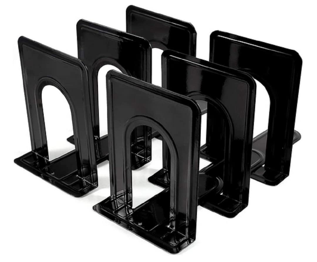WENDIN 3 Pairs Bookends Metal Nonskid Bookends Economy Universal Book Ends Heavy Duty Bookshelves Organizer Office (Black-B)