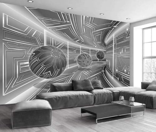 Papier peint 3D géométrique noir et blanc intissé salon bureau 150x105