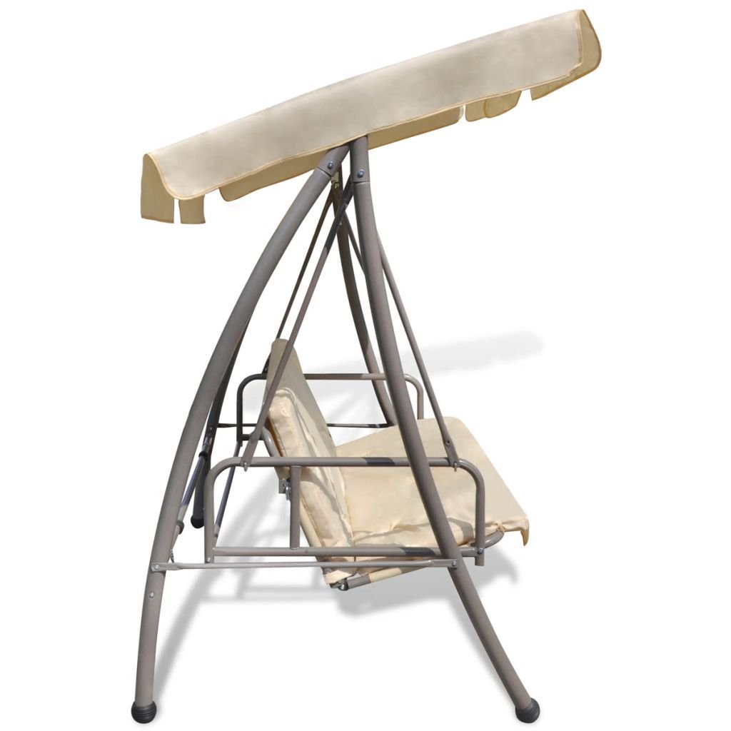 Gecheer Panchina a Dondolo da Giardino con Baldacchino,Dondolo con Baldacchino da Esterno,Dondolo 3 Posti per Esterni,Panchina Swing Altalena da Giardino,Dondolo da Esterno con Tettuccio Bianco Sabbia