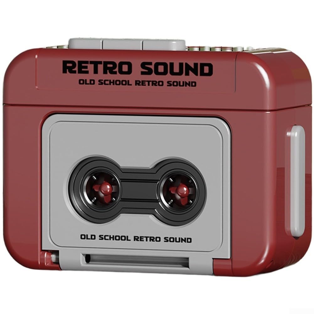 Schlüsselanhänger für Mini-Retro-Kassettenrekorder, Vintage, rot, tragbar, lustiges Geschenk für Paare, Freunde, klassisches Audio-Erlebnis, kompakt, ABS, 10 x 5 x 5 cm