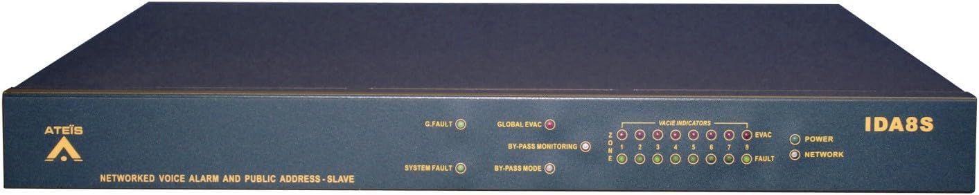 IDA8S Networked Voice Alarm & Public Address System-Slave Unit, 2 Dedicated Audio in and Outputs for Back-up Amplifiers, 2 Dedicated and Monitored PDC-Ports for Fireman's Microphones