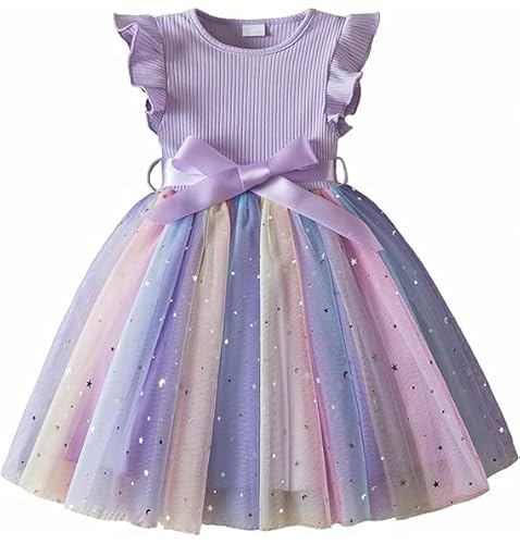 JiAmy Abiti da bambina a costine in maglia di tulle