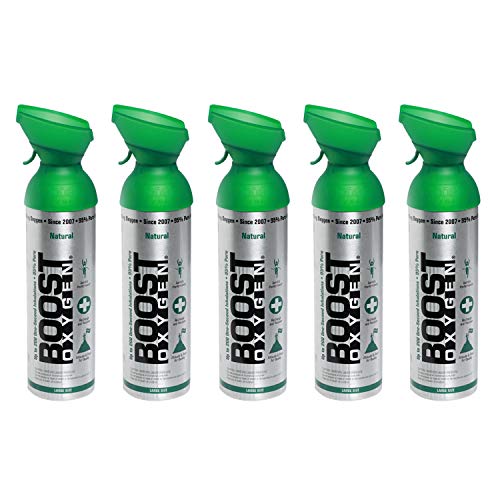 Boost Oxygen Natural Flavorless Portable 10 Liter Pure Canned Oxygen Canister (5 Pack)