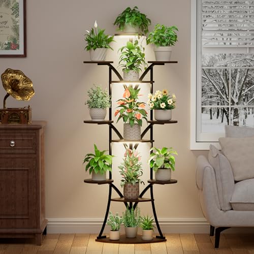 Image of Plant Stand Indoor with Grow Lights-63'' Tall Plant Shelf, Corner Plant Stands for Indoor Growing, Tiered Plant Shelves Large Flower Holder for Indoor Plants, V-Shaped Decorative Rack for Home, Black