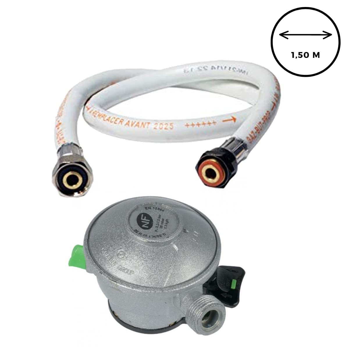 KEMPER - TUYAU GAZ souple 1.50 m + DETENDEUR PROPANE Quick-On Valve 20mm ANTARGAZ PRIMAGAZ TOTALGAZ FINAGAZ