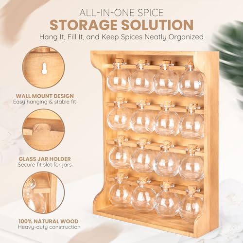 Image of Byers Choice TX Pine Wooden Spice Rack Organizer- Antique Spice Jar Rack for Kitchen Pantry, Cupboard or Wall Mount -Apothecary Cabinet