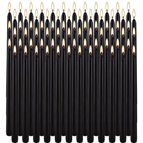 Halloween 100 Pcs Black Taper Candles 10 Inch (H) Dripless Tapered Candles Smokeless Long Candles Tall Unscented Dinner Candle for Household Wedding Party Home Decor Candlesticks, Long Burning…