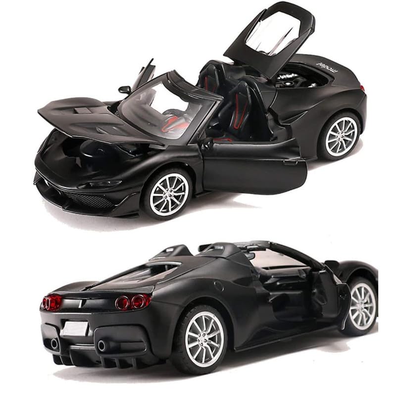 Image of Kids Model 1:32 Ferrari J50 Die Cast Metal Car Pull Back Action Opening Doors with Realistic Engine Sound Lights Toy Car Gift for Boys - Black