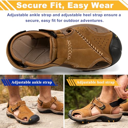 Image of Men's Hiking Sandals Outdoor Sport Closed Toe Walking Sandal Waterproof Non-Slip Summer Fisherman Beach Water Shoes Khaki