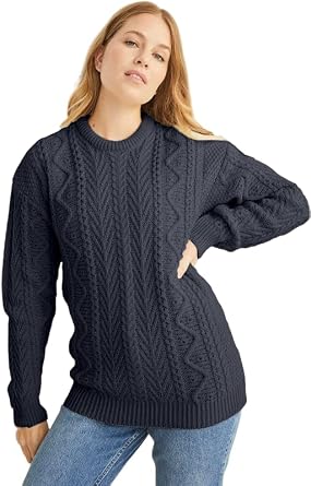 Aran Woollen Mills Newgrange Traditional 100% Merino Wool Unisex Long Sleeve Sweater