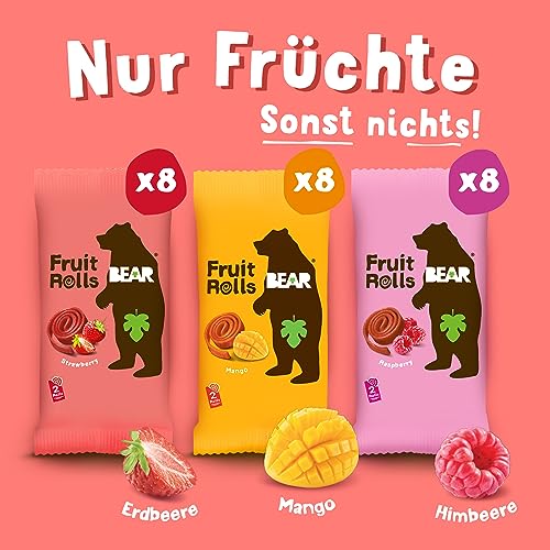 BEAR Fruchtrollen Mixbox I 100% Natürliche Inhaltsstoffe I Ohne Zusatz von Zucker I Gesunder Snack für Kinder & Erwachsene I 24 Beutel x 20g I 480g