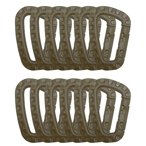 HOUSON 12 Stück Karabiner Kunststoff, D-Form Karabiner Kunststoff Plastik Karabinerhaken Karabiner Clip Set Khaki