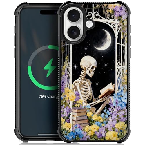 NONMY Magnetic for iPhone 17 Case,S Compatible with MagSafe, TPU Bumper Hard PC Pattern Back Case Garden Skull Book