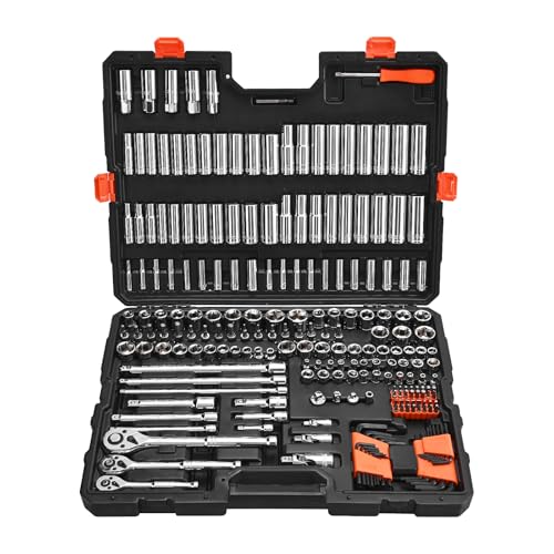 Image of VEVOR Socket Set, 225 Pieces, 3 /8 & 1 /4 & 1 /2 inch Drive Socket and Ratchet Set, SAE and Metric, Deep and Shallow, Mechanic Tool Kit with Bits, Accessories, Storage Case, CR-V Alloy Steel, for Repair