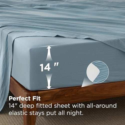 Image of Bedsure Dusty Blue Full Bed Comforter Sets, Soft Prewashed Bedding for All Seasons, 7 Pieces Alternative Bed Set, Breathable Bed in a Bag with Comforters, Sheets, Pillowcases & Shams