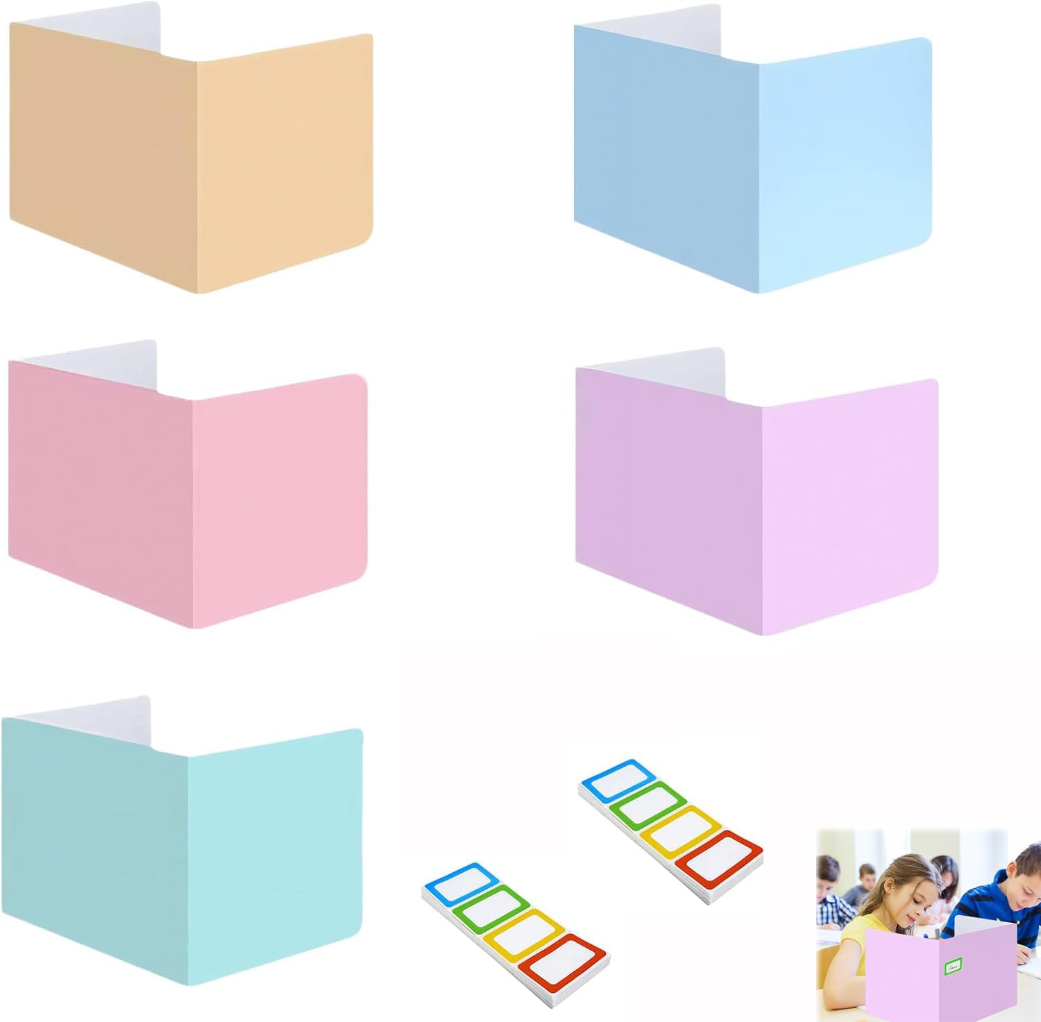 Foonary Lot de 5 cloisons de séparation de bureau portables en forme de U - Séparateur de bureau pliable pour bureau d'étude, école, bureau et bibliothèque