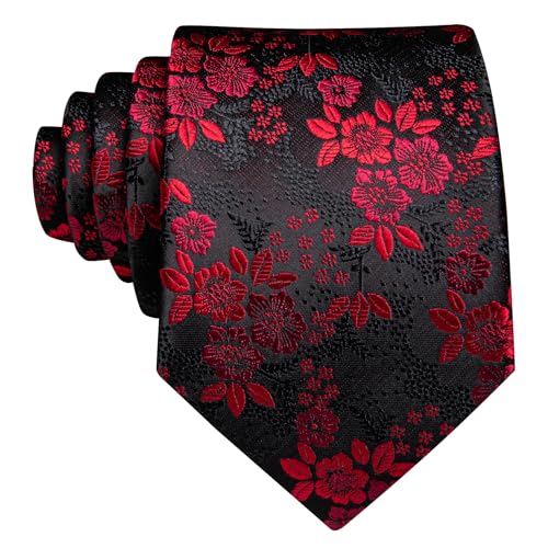 Image of Barry.Wang Floral Ties for Men Flower Necktie with Tie Clip Formal