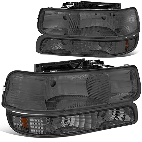 Image of DNA MOTORING OEM Replacement Headlight Housing Assembly Compatible with 99-02 Silverado 00-06 Suburban /Tahoe Bottom Bumper Lights Fit OE Grill, Smoked Lens /Amber, HL-OH-CS99-4P-SM-AB