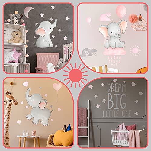 Dream Big Little One Elephant Wall Stickers Baby Room Wall Decals Moon Hot Air Balloon Grey Stars Wall Decals For Nursery Kids Room Living Room Bedroom Decorations Home Decor (Cute Style) #TOP5