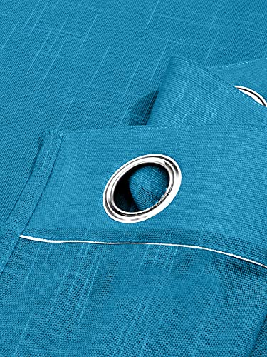 Image of Cotton Linen Solid Curtain with Eyelet Rings,Window Curtains for Pooja Room /Living Room /Dining Hall /Hotel /Bedroom /Kid Room /Kitchen (5 Feet, Teal Blue) Set of 2