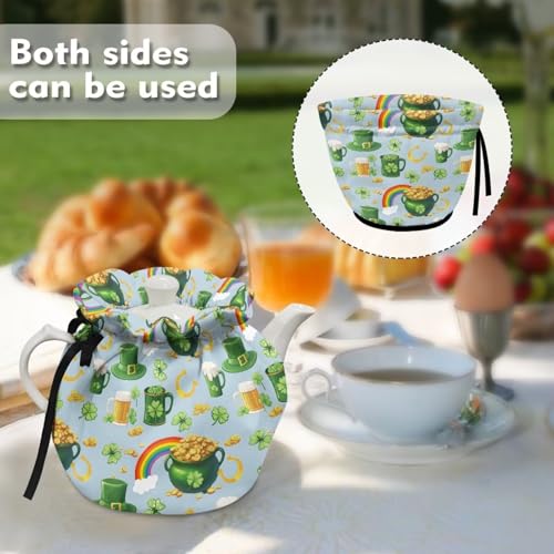 Image of Green Leave Tea Cosy for Teapots, Dustproof Insulated Tea Pot Protective Cover Kitchen Home Tea Pot Cover Insulation and Keep Warm, Tea Party Restaurant Decor