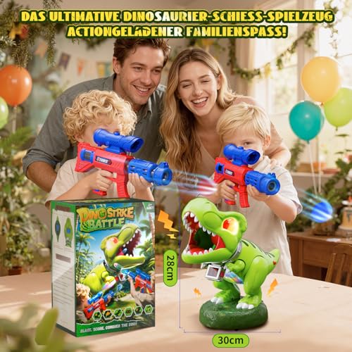 Dinosaurier Schieß Spielzeug Kinder- Bewegliches Realistisches ! kinder Partyspiele ab 3-10 Jahre Jungen, 2 Luftpumpenpistolen, LED, Schaumball, Zähler, Brüllen, Geschenk Junge 4 5 6 7 8 9 10 11 Jahre