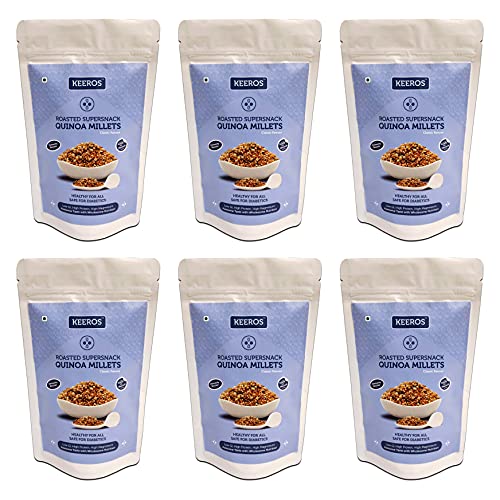 Keeros Quinoa Millets Healthy Sugar Free Snacks | Low GI Low Calorie | Gluten Free Diabetic Snacks and Namkeen | Ready to Eat Tangy& Crunchy Mix of Roasted Quinoa Puffs & Pearl Millets |Pack of 6x100g
