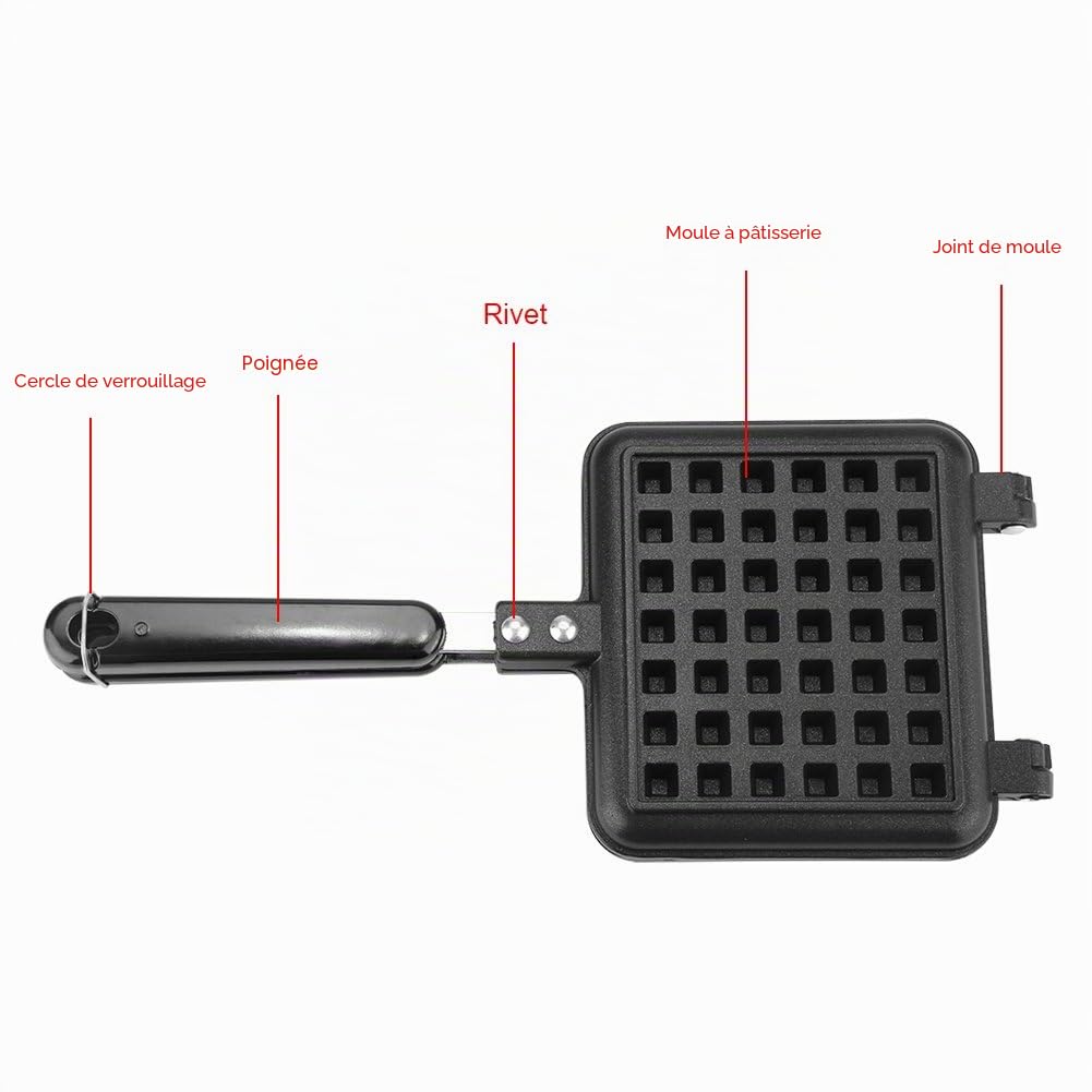 Tbest Gaufrier en Fonte,Poêle à Frire Double Face Gaufrier à Cornets de Glace Gaufrier à Gaz Cuisine Domestique Gaz Antiadhésif Gaufrier Moule