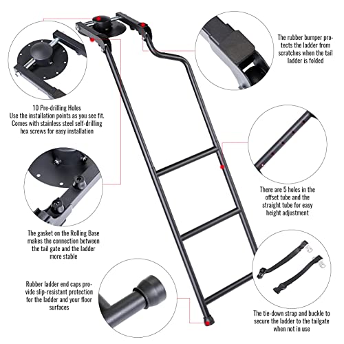 Aa Product Tailgate Ladder Foldable Pickup Truck Tailgate Ladder Universal Accessories For Truck Easy Install Durable Steel Omni-Directional Ladder Rack Capacity 300 Lbs(Uspto Patent Pending) #TOP3