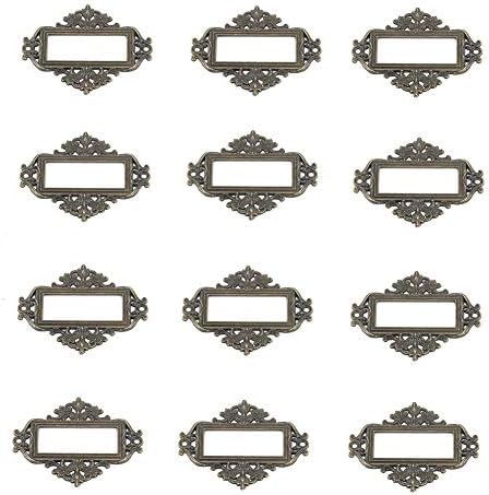 Qiying 12pcs Bronze Color Office Library File Drawer Tag Antique Style Label Holder (2.2 inch x 1.7 inch)
