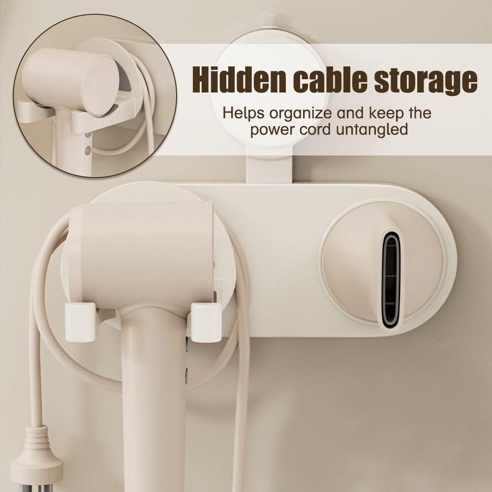 DONGKER Porta Asciugacapelli da Parete, Supporto per Asciugacapelli Magnetico da Bagno, Porta Phon con Ventosa e Funzione di Archiviazione Nascosta del Cavo per Spogliatoi, Barbieri, Camere da Letto