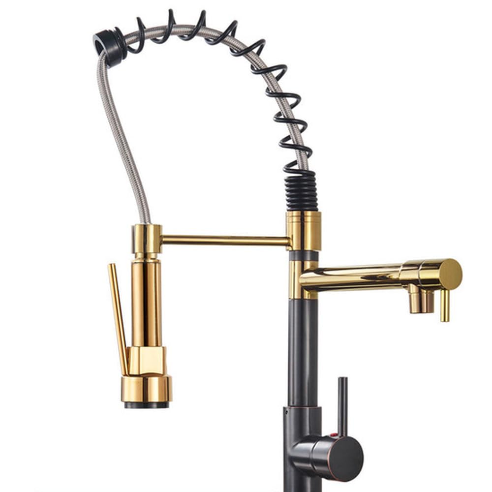Robinet de cuisine haut de gamme, mitigeur à ressort chrome poli et finitions or