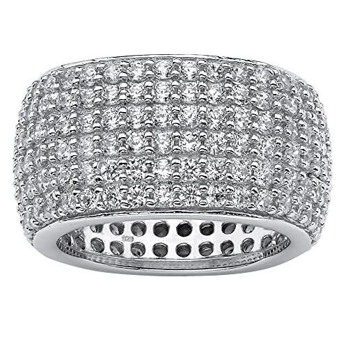 PalmBeach Sterling Silver Round Cubic Zirconia Pave Multi Row Bridal Eternity Ring Sizes 6-10